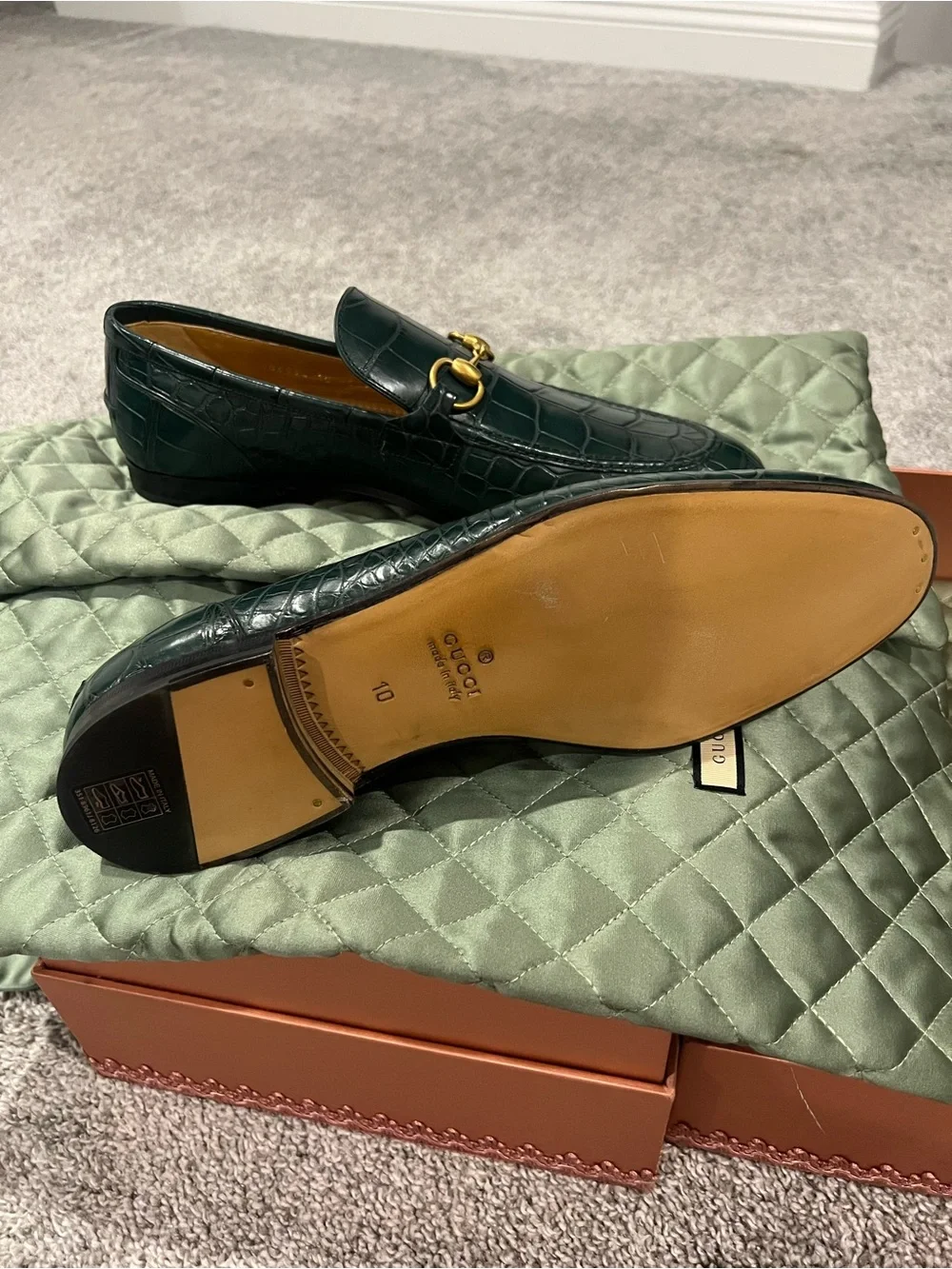 Gucci Green Croc-Embossed Leather Loafers